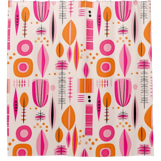 Roze en Oranje Mid Century Abstract Pattern Douchegordijn (Voorkant)