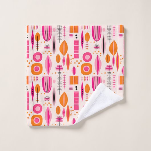 Roze en Oranje Mid Century Modern Retro Custom Bad Handdoek (Wasdoekje)