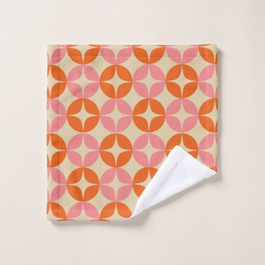 Roze en Oranje Mid Century Mummetrisch Patroon Bad Handdoek (Wasdoekje)