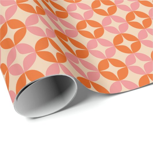 Roze en Oranje Mid Century Mummetrisch Patroon Cadeaupapier (Rol Hoek)