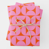 Roze en Oranje midden-eeuws modern patroon Inpakpapier Vel (In situ)