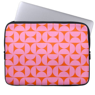 Roze en Oranje midden-eeuws modern patroon Laptop Sleeve