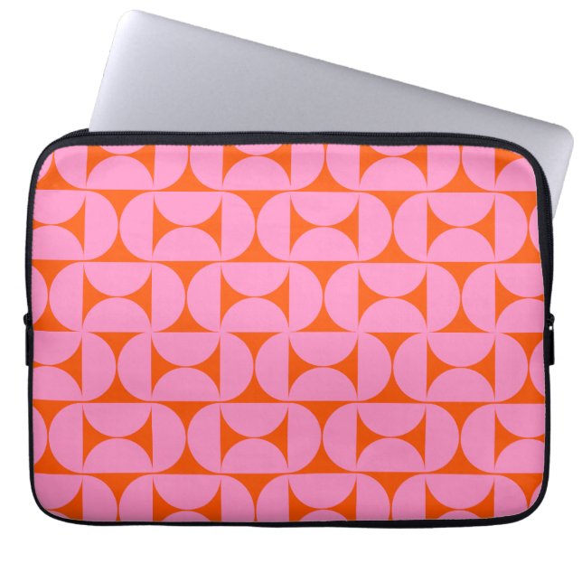 Roze en Oranje midden-eeuws modern patroon Laptop Sleeve (Voorkant)