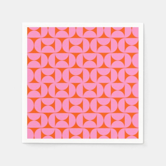 Roze en Oranje midden-eeuws modern patroon Servet (Voorkant)