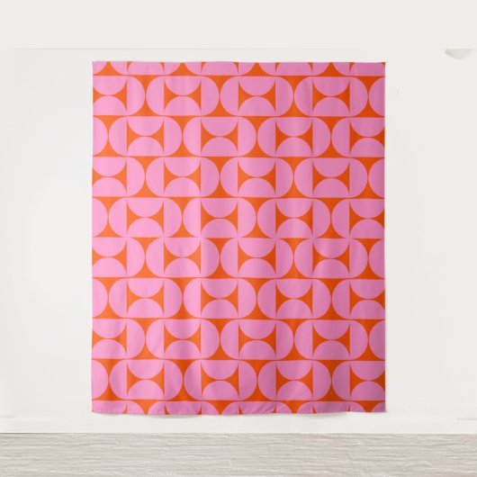 Roze en Oranje midden-eeuws modern patroon Wandkleed (Voorkant)