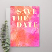 Roze en Oranje moderne bruiloft Save the Date Folie Uitnodiging