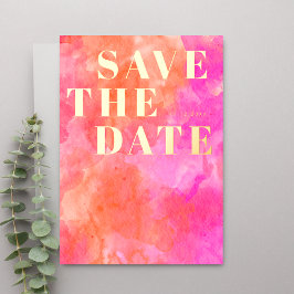 Roze en Oranje moderne bruiloft Save the Date Folie Uitnodiging