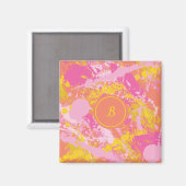 Roze en Oranje monogram Magneet (Voorkant / Achterkant)