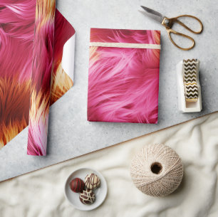 Roze en oranje namaak monster bont textuur cadeaupapier