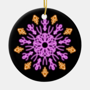 Roze en oranje neon bloem keramisch ornament