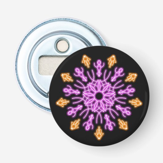 Roze en oranje neonbloem button flesopener (Voorkant)