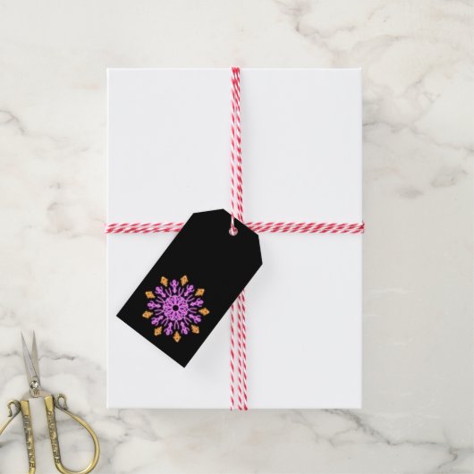 Roze en oranje neonbloem cadeaulabel (Met Touw)