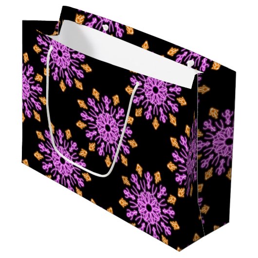Roze en oranje neonbloem groot cadeauzakje (Voorkant Gekanteld)