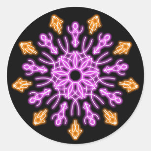 Roze en oranje neonbloem ronde sticker