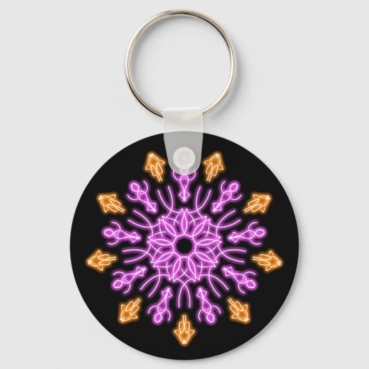 Roze en oranje neonbloem sleutelhanger (Voorkant)