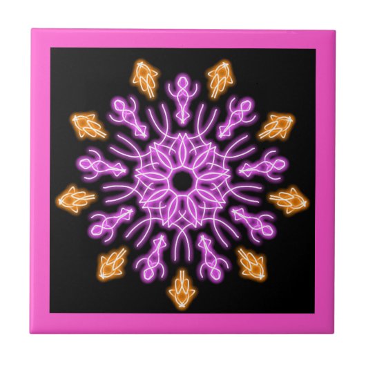 Roze en oranje neonbloem tegeltje (Voorkant)