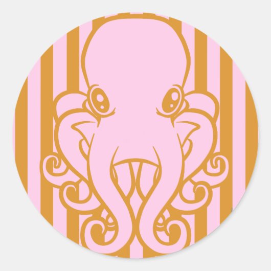 Roze en Oranje octopus Ronde Sticker (Voorkant)