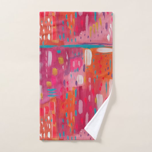 Roze en Oranje penseeltekens Abstract Bad Handdoek (Handdoek)