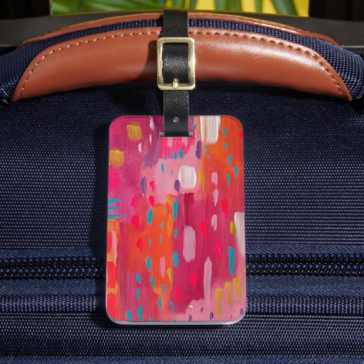 Roze en Oranje penseeltekens Abstract Bagagelabel (Voorkant Insitu 2)