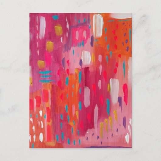 Roze en Oranje penseeltekens Abstract Briefkaart (Voorkant)