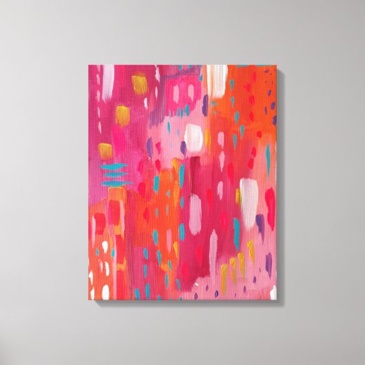 Roze en Oranje penseeltekens Abstract Canvas Afdruk (Voorkant)
