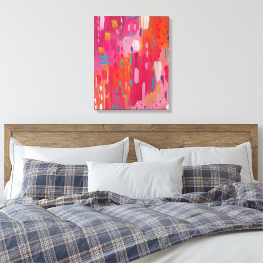 Roze en Oranje penseeltekens Abstract Canvas Afdruk (Insitu (Slaapkamer))