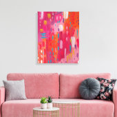 Roze en Oranje penseeltekens Abstract Canvas Afdruk (Insitu (Woonkamer))