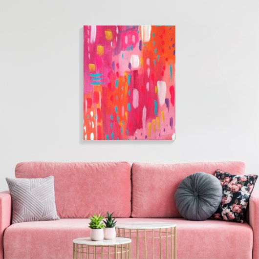 Roze en Oranje penseeltekens Abstract Canvas Afdruk (Insitu (Woonkamer))