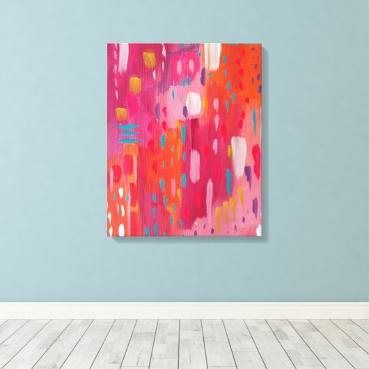 Roze en Oranje penseeltekens Abstract Canvas Afdruk (Insitu (Houten vloer))