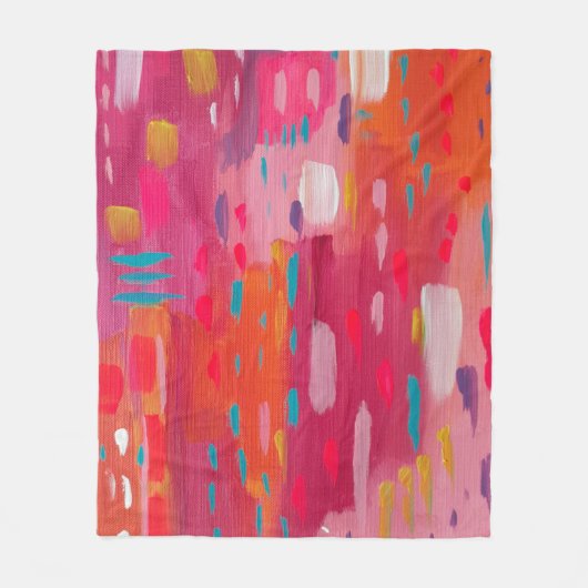 Roze en Oranje penseeltekens Abstract Fleece Deken (Voorkant)