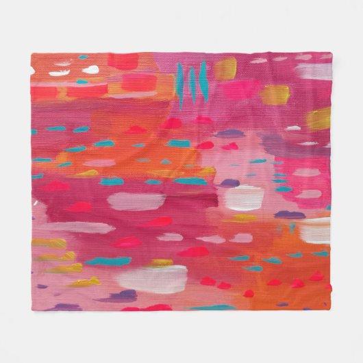 Roze en Oranje penseeltekens Abstract Fleece Deken (Voorkant (Horizontaal))