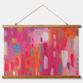 Roze en Oranje penseeltekens Abstract Hangend Wandkleed (Voorkant)