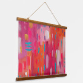 Roze en Oranje penseeltekens Abstract Hangend Wandkleed (Gebogen)