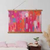 Roze en Oranje penseeltekens Abstract Hangend Wandkleed (Slaapkamer)