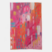 Roze en Oranje penseeltekens Abstract Theedoek (Verticaal)