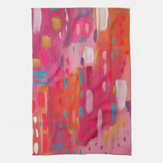 Roze en Oranje penseeltekens Abstract Theedoek (Verticaal)