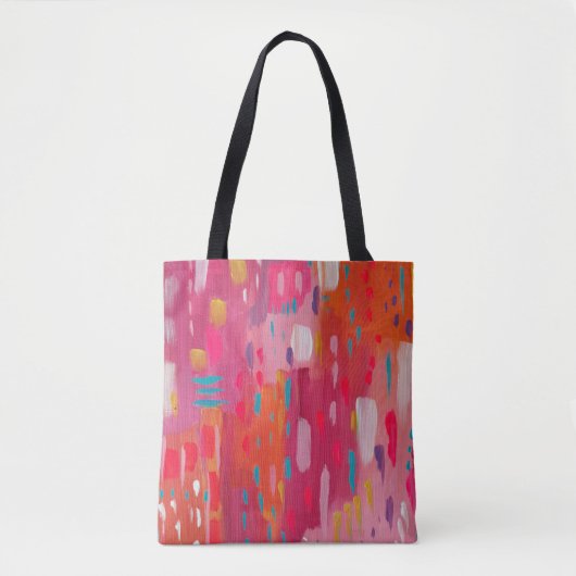 Roze en Oranje penseeltekens Abstract Tote Bag (Voorkant)