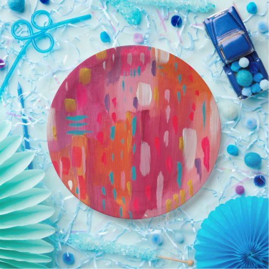 Roze en Oranje penseeltekens Papieren Bordje (Feest)