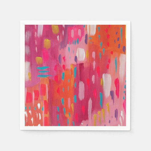 Roze en Oranje penseeltekens Servet (Voorkant)