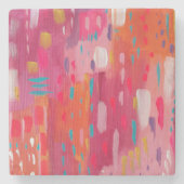 Roze en Oranje penseeltekens Stenen Onderzetter (Voorkant)