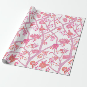Roze en Oranje Peony Branch Cadeaupapier