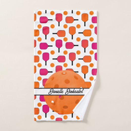 Roze en Oranje Pickleball Paddles gepersonaliseerd Handdoek (Handdoek)