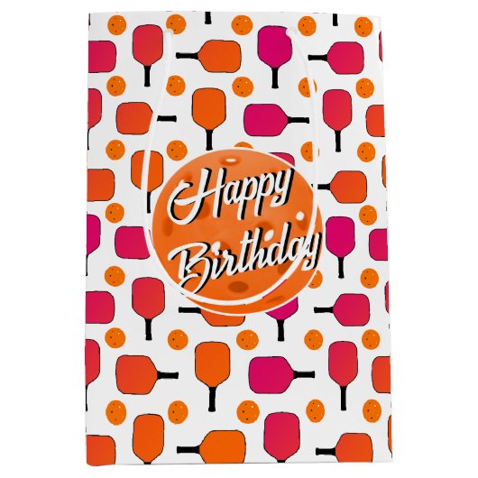 Roze en Oranje Pickleball Paddles gepersonaliseerd Medium Cadeauzakje (Voorkant)