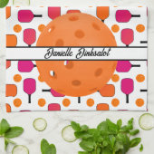 Roze en Oranje Pickleball Paddles gepersonaliseerd Theedoek (Gevouwen)