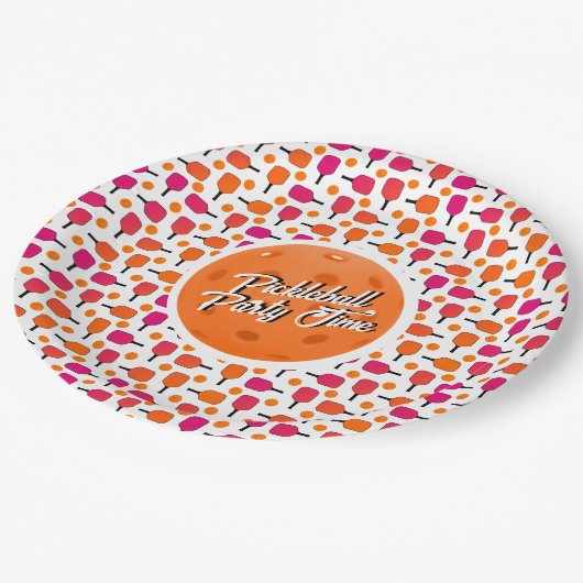 Roze en Oranje Pickleball Paddles Met Persoonlijke Papieren Bordje (Gekanteld)