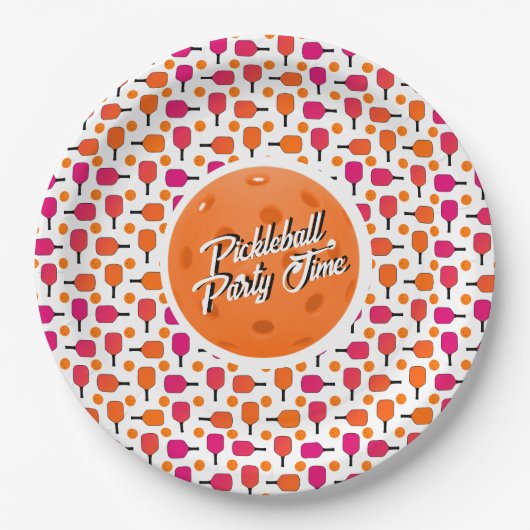 Roze en Oranje Pickleball Paddles Met Persoonlijke Papieren Bordje (Voorkant)