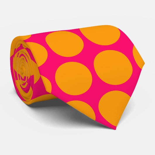 Roze en Oranje poka Dot Bright Stropdas (Opgerold)