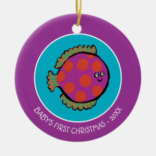 Roze en Oranje poka-Dot vis Keramisch Ornament