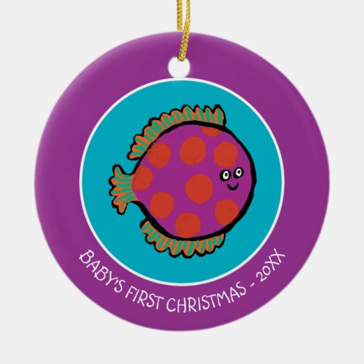 Roze en Oranje poka-Dot vis Keramisch Ornament (Voorkant)