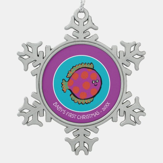Roze en Oranje poka-Dot vis Tin Sneeuwvlok Ornament (Voorkant)